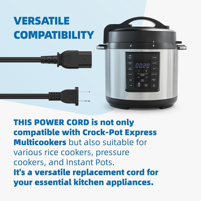 Xinxinlin 6 ft 2-Pin Pot Power Cord Compatible with 6 Quart Crock-Pot Express Multi Cooker SCCPPC600-V1, for Instant Pot, Rice Cooker Crock Pot Power Cord - Image 5